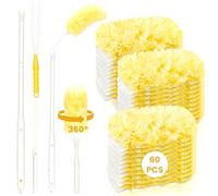 60PCS Duster Refills Compatible with Flash, 360° Fluffy Dust Magnet Refill with Extended Handle, Disposable Microfiber Duster Refills for Cleaning(Yellow)