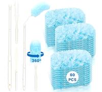 60PCS Duster Refills Compatible with Flash, 360° Fluffy Dust Magnet Refill with Extended Handle, Disposable Microfiber Duster Refills for Cleaning(Blue)