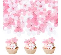 60Pcs Edible Flowers Cake Decorations, Edible Cherry Blossoms Cupcake Toppers Wafer Paper Flowers Cake Decor for Birthday Wedding Baby Shower Party Supplies