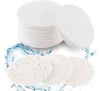 60Pcs Facial Sponges Compressed Face Sponges Cleansing 100% Natural Wood Pulp Cotton Face Exfoliator Pad Sponge Face Cleansing Pads for Daily Skin Care Deep Cleaning Makeup Removal (White)