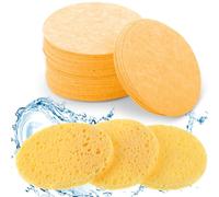 60Pcs Facial Sponges Compressed Face Sponges Cleansing 100％ Natural Wood Pulp Cotton Face Exfoliator Pad Sponge Face Cleansing Pads for Daily Skin Care Deep Cleaning Makeup Removal (Yellow)