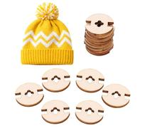 60pcs Faux Fur Pom Poms Buttons for Hats, Wooden Handmade Buttons Sewing Clothing Accessories for Beanies Knitting Crochet(4-Petal Flower Style)