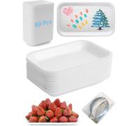 60pcs Foam Trays for DIY Crafts, Glazeal White Foam Rectangle Meat Tray Food Tray, 7.9 x 5.1 x 1 in, for School and Home