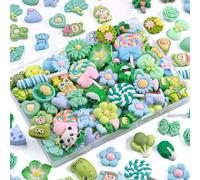 60Pcs Forest Green Slime Charms Assorted Cute Decoden Embellishments, Kawaii Slime Accessories,Candy Heart Bear Bulk Flatback Resin Charm for Phone Junk Cases,Scrapbooking Crafting & DIY Decoration