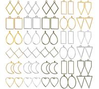 60pcs Geometric Alloy Pendant Frames & UV Epoxy Resin Mould Kit Mixed Shapes DIY Jewellery Making Supplies, Metal Blanks for Earrings, Necklaces, Keychains Crafts Gift