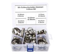 60pcs German Type Hose Clamp Spring Clip Fasteners, Stainless Steel Hose Clamps for Automotive and Plumbing, 8-12mm to 32-50mm Assorted Sizes with Storage Case