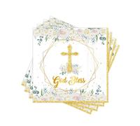 60PCS God Bless Gold Cross Paper Napkins Disposable Decorative | Gold Cross Floral Printed Dinner Napkins; Folded 6.5 x 6.5 in; 2-Ply Religious Communion Baptism Party Table Decor