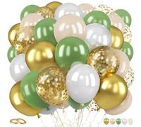 60Pcs Green Gold Balloons, 12 Inch Helium Green Balloons Set, Olivegreen White Gold Metallic Latex Balloon for Birthday Party Wedding Bridal Shower Engagement Baby Shower Christening