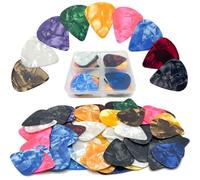 60pcs Guitar Picks with Organizer Storage Box, 4 Different Thickness Colorful Celluloid Guitar Pick Plectrums Stocking Stuffer for Acoustic Electric Guitar Bass Ukulele Player, Color Random