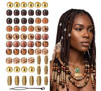 60Pcs Hair Beads for Women, Exquisite Wooden Beads for Hair with 1 Braiding Tool, Mixed Style Dreadlock Bead Jewelry Braid Accessories for Women Girls DIY Craft Hairs Charms