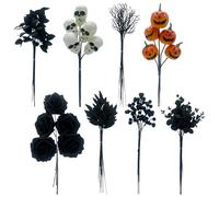 60Pcs Halloween Branches Picks Stems,Black Artificial Pumpkin Maple Leaf Stems,Faux Black Halloween Branches Decor for DIY Vases Floral Arrangement Halloween Centerpieces Decor
