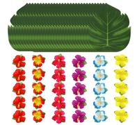 60PCS Hawaiian Party Decorations, Colorful Hibiscus Flowers and 8" Turtle Leaves, Silk Cloth Tropical Party Decorations for Beach Theme Table Decor.