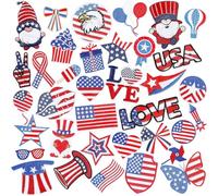 60pcs Independence Day Iron on Patches 4th of July Patriotic Embroidered Sew Applique Repair Patch American Flag DIY Crafts for Clothing Jacket Jeans Pants Dress Backpack Hat Decorations Gift