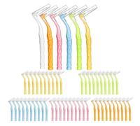 60pcs Interdental Brushes, Dental Brushes with Non-Slip Handle Angled Head Tooth Picks Floss Sticks Dental Floss Brushes Angle for Braces Oral Cleaning Narrow Gaps Between Teeth, 6 Sizes