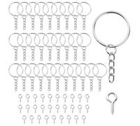 60Pcs Keychain Ring Set, 30pcs Splits Key Hoops (25mm) with 30 Eyelet Screws, Sliver Metal Keyring Chains Keyrings, Keychain Accessories for DIY Tassels Art Resin Jewellery Making Craft Attachment