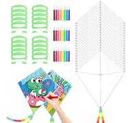 60Pcs Large Multipack Design Your Own Kite Activity Kit, DIY Coloring Flying Kite with DIY Blank Kites Watercolour Pens 30m Line Making Arts for Kids Decorating Coloring Kites for Party Birthday