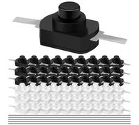 60PCS Latching Push Button Switch Self-Lock Micro On Off Switch DC 30V 1A Black Small White Mini Switch 2 Pin Silver Plated Brass 1208YD with Solder Wire for Light Lamp Flashlight