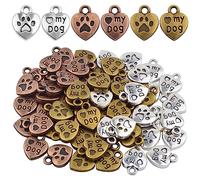 60pcs Love My Dog Lettering Word Charms Tibetan Alloy Heart Dog Paw Print Pendants Double-Sided Animal Pet Puppy Footprint Charms for DIY Necklace Bracelet Jewelry Making, 3 Colors