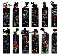 60PCS Magic Rainbow Glitter Scratch Art Notes with Wood Scratch Pen & Ribbon,Cool Scratch Paper for Home School Decor Birthday, Blank Scratch Art Set for DIY Crafts