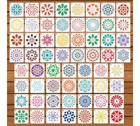 60pcs Mandala Stencils for Painting, 2x2 Inch Reusable Mandala Dotting Stencil PET Crafts Art Drawing Templates for Rocks Wood Furniture Canvas Fabric Decoration DIY Projects (Style 2)