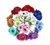 60pcs Mini Artificial Poppy Flowers Heads and Soft Stem,45mm Tiny Anemone Flower Green Leaf for DIY Wedding Make Bridal Hair Clips,Cake Top,Wrist Corsage Boutonniere,Wreath Bracelet Flower (10 Colors)