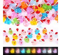 60PCS Mini Christmas Ducks, Mini Santa Ducks, Glow the Dark Resin Ducks with Santa Hats Small Figurines for Micro Landscape Stocking Fillers Indoor Xmas Decorations Ornaments for Kids and Adults