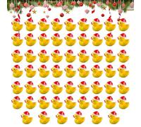60pcs Mini Christmas Ducks with Red Christmas Hats - Small Yellow Resin Ducks for Party Decorations, Dollhouse, Fairy Gardens