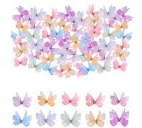 60Pcs Mini Fabric Butterflies for Crafts, Colorful 3D Butterfly Applique, 10 Colors Double Mesh Butterfly Ornaments, Butterfly Decorations for DIY Hair Clips, Clothes and Hats(5 * 3.5cm)