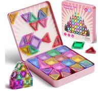 60PCS Mini Magnetic Tiles Travel Set with Iron Tin- Portable STEM Building Blocks for Kids 3-8, Montessori Educational Magnet Toys for Airplane, Car Rides & On-The-Go Play