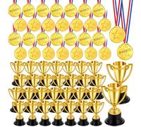 60Pcs Mini Trophies & Medals, Gold Award Prize Set for Kids Winners Bulk