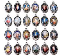 60pcs Mix Picture Enamel Our Lady Miraculous Medal Floral Rosary Centerpiece Cross Jesus Virgin Mary Catholic Alloy Crucifix Charms for Jewelry Making 19mmx12mm (A508), Alloy, No Gemstone