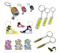 60pcs Mixed Novelty Keyrings Party Pack - Mini Bullet, Gear Stick Fidget, Crystal Teddy, Mini Trainers & Spirit Level - Fun Bulk Gifts for Kids, Adults, Birthdays, Teachers, Party Bags