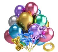 60Pcs Modelling Balloon Kit, 12 Inch Metallic Multicoloured Balloons, Long Twist Balloons, Natural Chrome Balloon, Shiny Rubber with Golden Ribbon, Rainbow Latex for Clown Decoration