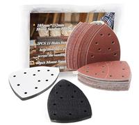 60pcs Mouse Sander Pads 11-Hole Mouse Sandpaper Sheets Grit 40-240 Sanding Sheets with 2pcs Detail Interface Pads for Mouse Sander Compatible for Bosch Multi-Sander PSM 100A/200 AES/PSM 18