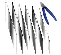60pcs Nylon Push Mount Zip Ties with Diagonal Pliers, 6 Types Automotive Cable Ties Buckle Snap-in Wire Harness Clips High Temp Heat Resistant Black Fasteners