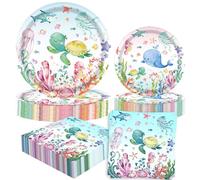 60PCS Ocean Plates and Napkins Under The Sea Decorations for 16 Guests Dinner Desserts Plates Sea Animal Underwater Beach Pool Summer Baby Shower Birthday Party Supplies