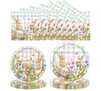 60Pcs Pack Easter Paper Plates and Napkins Party Supplies, Easter Bunny Egg Disposable Dinner Plates Dessert Plates and Napkins for Spring Holiday Easter Party Decorations Serves 20 (Easter)