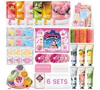 60Pcs Pamper Party Supplies Set - 6 Spa Day Kits with Face Masks, Lip Care, Hand Creams, Bath Bombs & Gift Bags, Ideal for Pamper Parties, Sleepovers, Slumber Parties, Birthdays & Relaxing Gifts