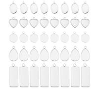60PCS Pendant Trays, 5 Styles Pendant Trays Kit for Jewelry Making, 10-25MM Cabochons Setting Blank Base, Various Shapes Silver Pendants Blanks, for Necklaces Keychains Jewelry Making DIY Crafts