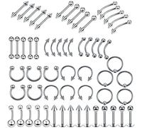 60PCS Piercing Jewellery, Eyebrow Piercing Jewellery, Eyebrow Bar, Eyebrow Piercing, Vertical Labret Lip Bars, Curved Barbell Piercing,for Lip Studs Septum Studs Eyebrow Bars for Eyebrow Lip 12 Styles