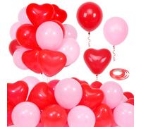 60Pcs Pink and Red Heart Shaped Balloons, Red Valentine's Day Balloons Set with Ribbon, for Wedding, valentines decorations, Marriage Proposal Props