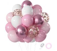 60PCS Pink Balloons, 12 Inch Dusty Pink and Rose Gold Balloons, White & Confetti Balloon with Ribbons, Latex Pink Balloon for Birthday, Wedding, Baby Shower, Engagement, Party Decorations