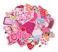 60pcs Pink Embroidered Patches Random Assorted Styles Pink Theme Iron on Patches for Girls Western Cowgirl DIY Sew Applique Repair Patch Cute Preppy Sew on Patches for Backpacks Pants Clothes Jeans