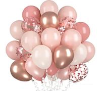 60Pcs Pink Rose Gold Balloons Kit 12 Inch Retro Pink Light Rose Gold Metallic Gold Ivory White Confetti Balloons for Birthday Wedding Bridal Shower Bachelorette Party Decorations Decor