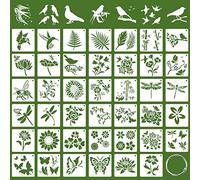 60Pcs Plastic Painting Stencils, 3 inch Reusable Stencil Template for Painting, Butterfly Bird Flower Leaf DIY Stencils for Craft on Wood Wall Paper Floor, white