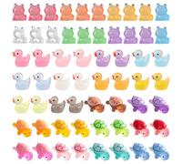 60Pcs Pond Mini Resin Animals, Small Animal Figures, Mini Resi Figures,Glow in The Dark Tiny Ducks Turtles Frogs Resin Figure s, for Aquarium, Fairy Garden and DIY Crafts