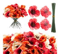 60Pcs Poppies Artificial Flowers, Silk Poppy Artificial Flower with Flowers Branch Head Faux Corn Poppies Craft Flower for Veterans Remembrance Memorial Day Grave Garden Decoration (3 Colors)