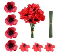 60Pcs Poppies Artificial Flowers, Silk Poppy Artificial Flower with Flowers Branch Head Faux Red Corn Poppies Craft Flower for Veterans Remembrance Memorial Day Decoration Grave Garden Decor