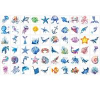 60pcs pre cut children's temporary tattoos - cute underwater party gift, perfect for ocean mermaid themed birthdays, school rewards, and baby showers