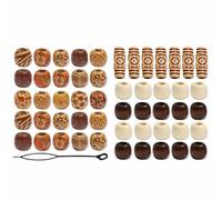 60Pcs Printed Wooden Macrame Large Hole Beads,Loose Wooden Beads for Dreadlocks & Braids, Crafting Jewellery Making DIY Bracelet Necklace(60Pcs)